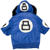 Fur Hooded Blue 8 Ball Bomber Jacket